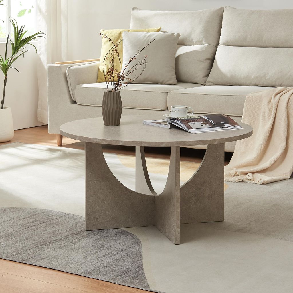 Couchtisch 'Rindal' rund 80 x 42 cm Betonoptik, hell Produktbild 