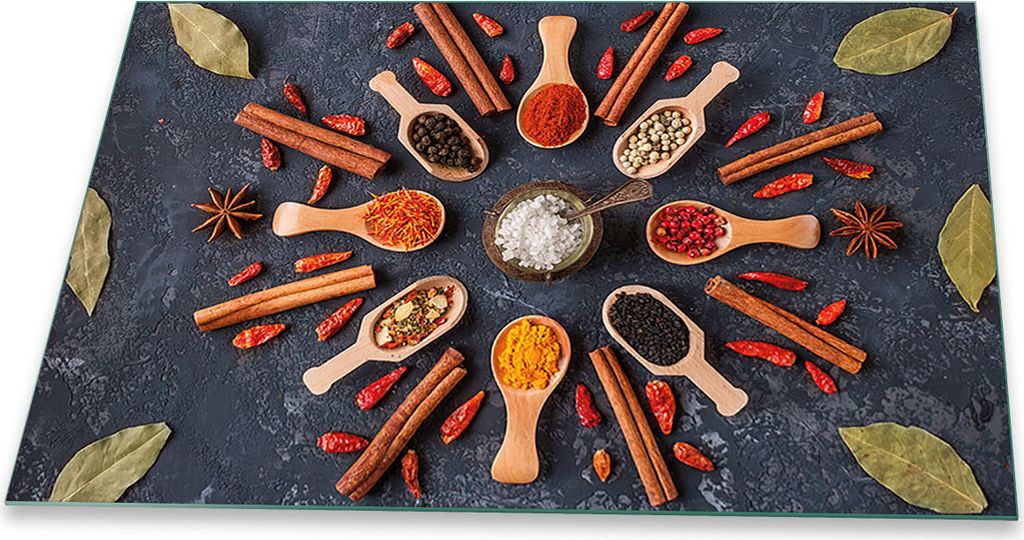 Herdabdeckplatte Glaskeramikfeld Spritzschutz Glas Universal Deko 80x52 Gewürze Bunt