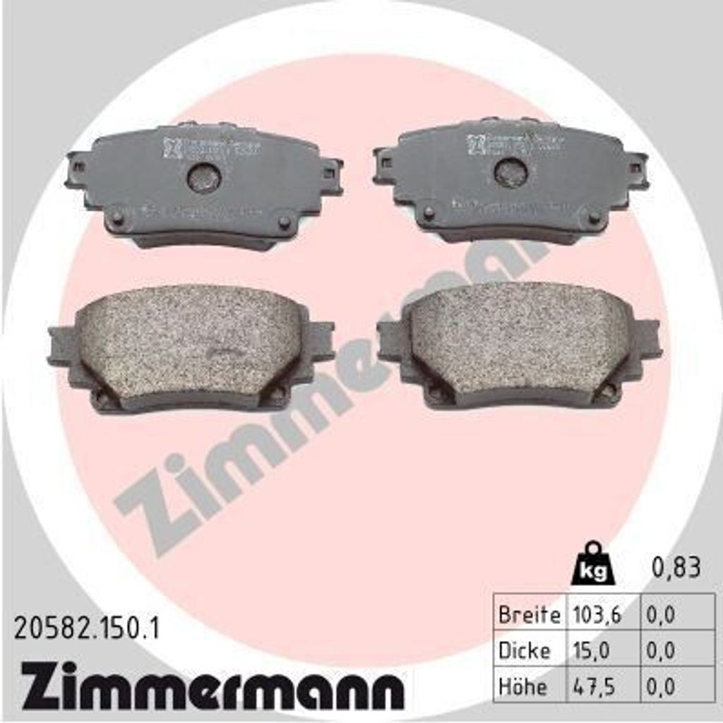 ZIMMERMANN Bremsbeläge Satz Hinten Bremsklötze für TOYOTA RAV4 V (XA50) 20582.150.1