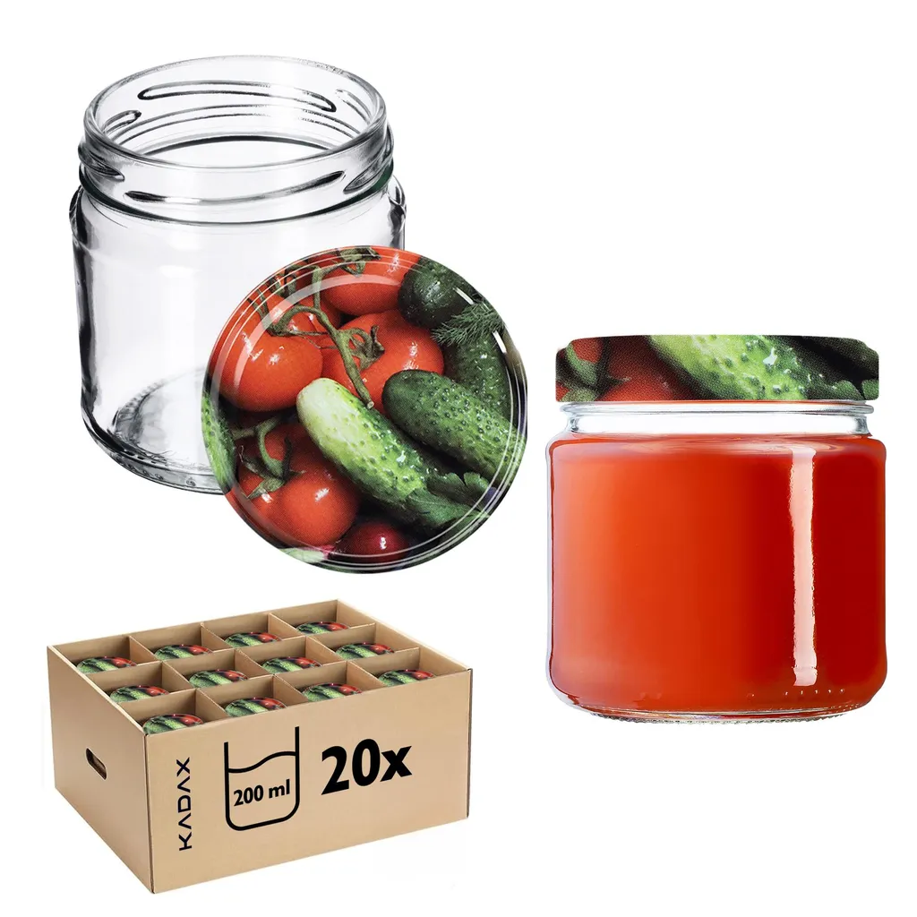 KADAX Vasetti 200 ml, vasetti per marmellata, fi66 mm, vasetti per miele e spezie, vasetti ermetici, vasetti per conserve, vasetti per conserve, vasetti rotondi (20 pezzi, Vege)