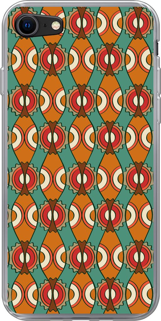MuchoWow Handyhülle Schutzhülle Hülle für Telefoonhoesje iPhone SE 2020 Design - Retro - Orange - Abstrakt Silikon Softcase Handy Hülle - Ka...