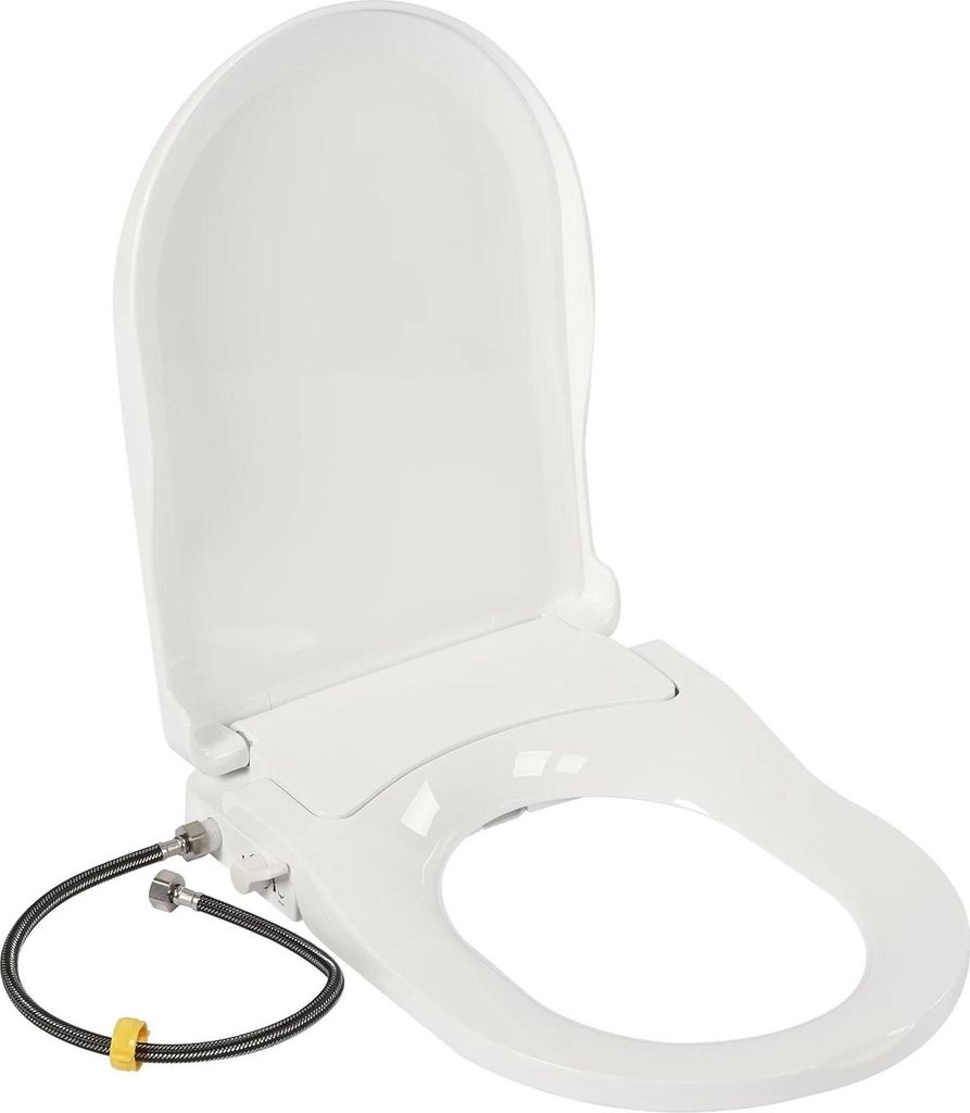 Bidet-Toilettensitz - D-Form, Geschlossene Front - Ohne Strom - Doppeldüse Damen- & Gesäßreinigung - Absenkautomatik - Passend Für Längliche W...