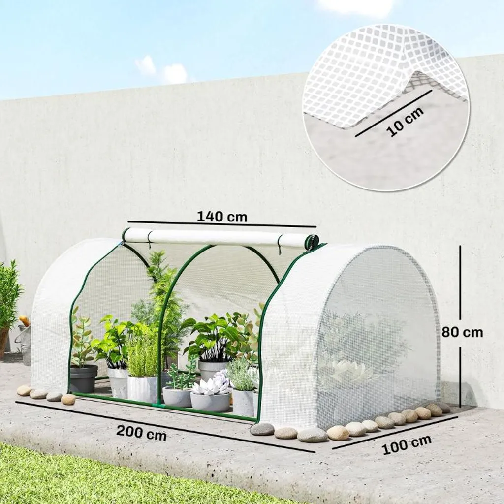 Serre de jardin anti-UV blanche 200 cm en plastique renforcé et acier