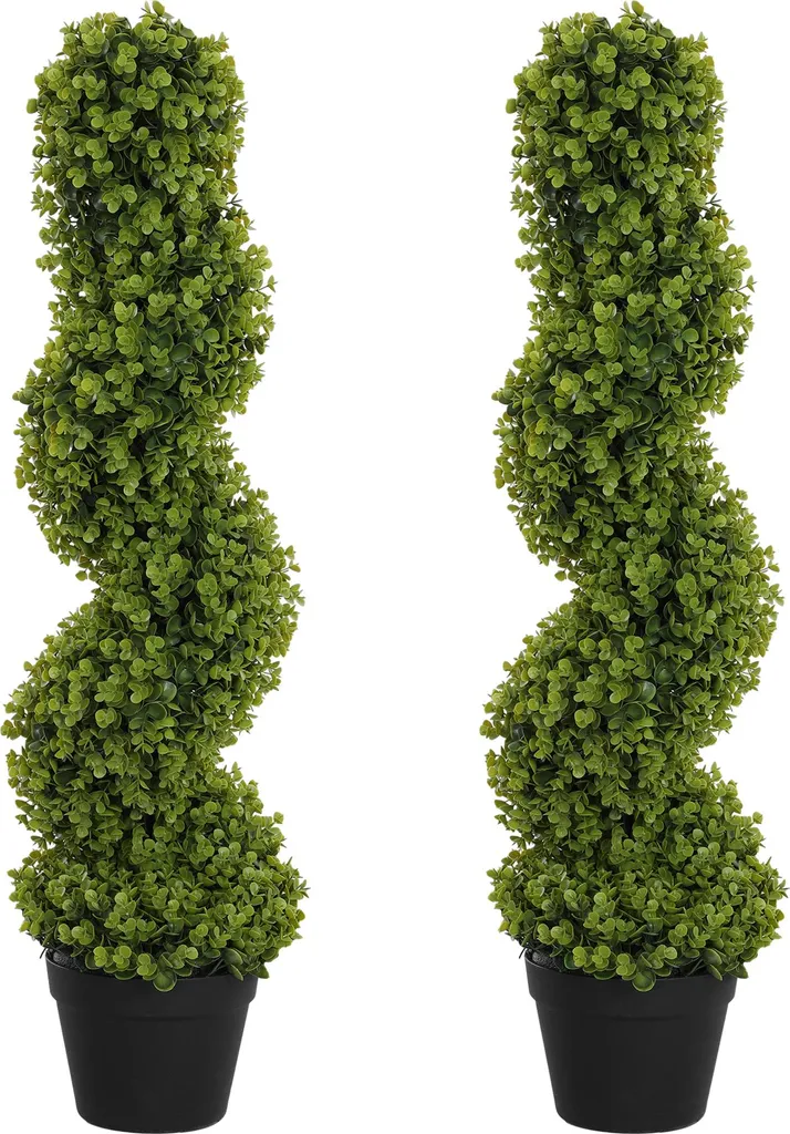 Fortuna Lai Set di 2 eucalipti artificiali a spirale, 90 cm Pianta da appartamento, pianta artificiale, grandi piante decorative in vaso per la casa, l'ufficio, l'ingresso, il giardino, il verde