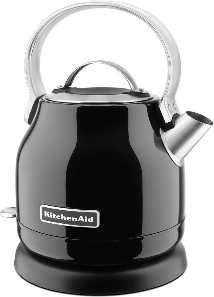 A black KitchenAid electric kettle on a white background.