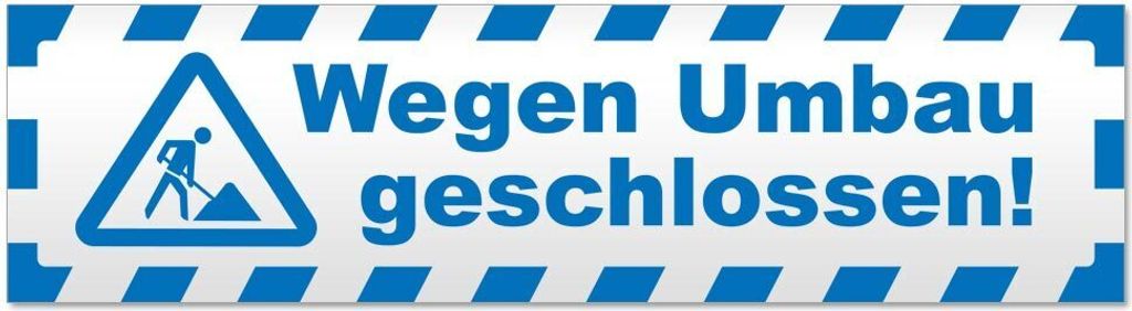 Kiwistar Wegen Umbau geschlossen gestreift Magnetschild Schild magnetisch - 60cm Blau - Magnetfolie für Auto PKW Kfz