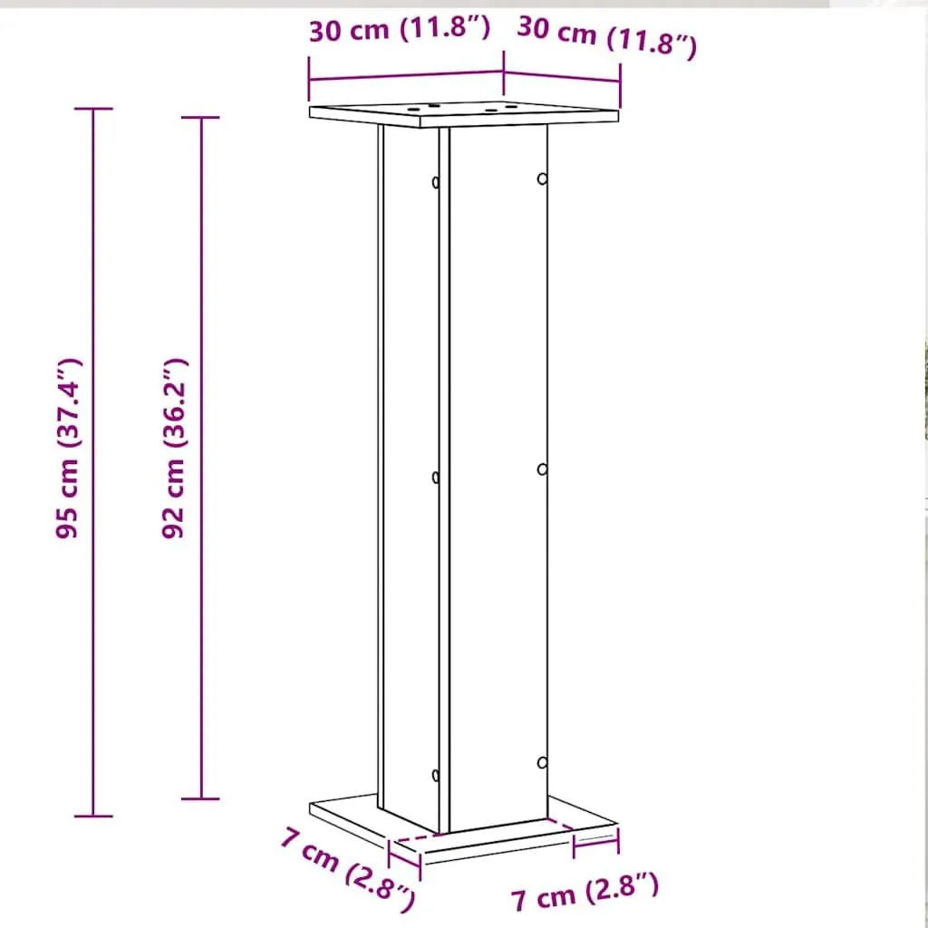 Support de fleurs haut 95 cm noir effet chêne structure stable 2 pcs