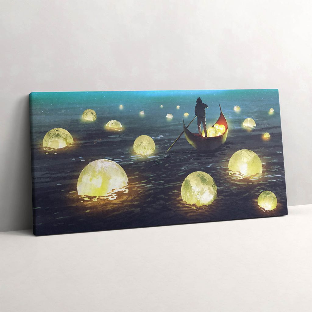 Illustration von Booten und Monden – Leinwandbild Wandbild – 100x50 cm – Leinwandbilder – Wandbilder – Schlafzimmer – Flur