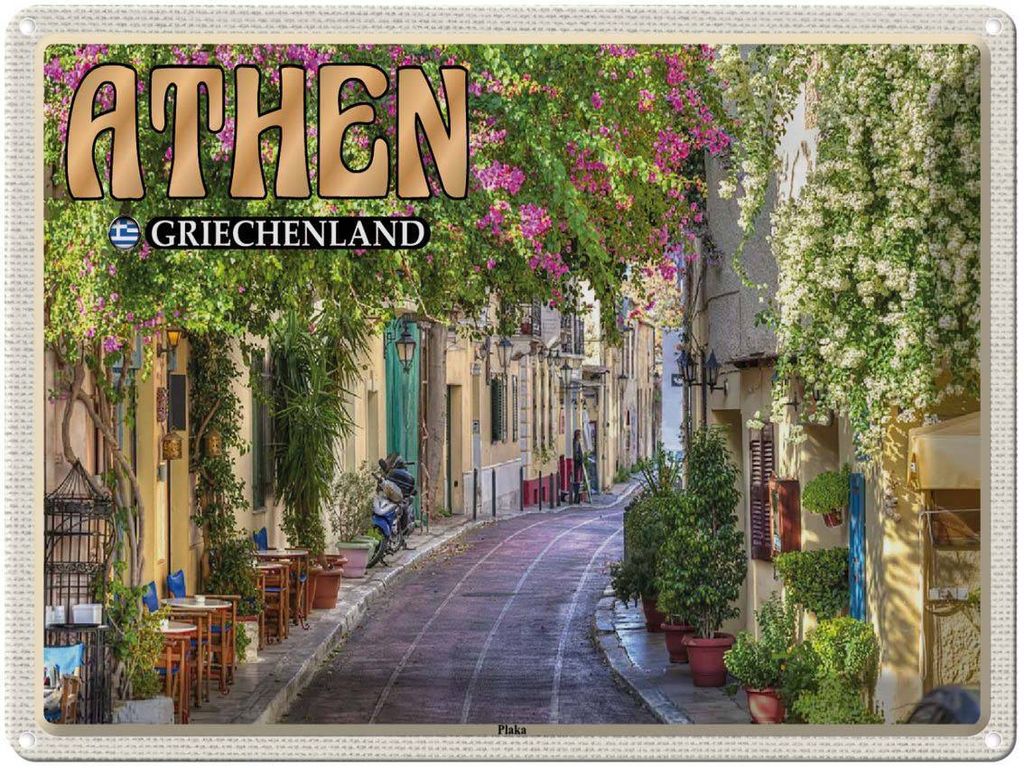vianmo Blechschild 30x40 cm Athen Griechenland Plaka Stadtteil Bildmotiv Reisemotiv Abenteuer Reisen