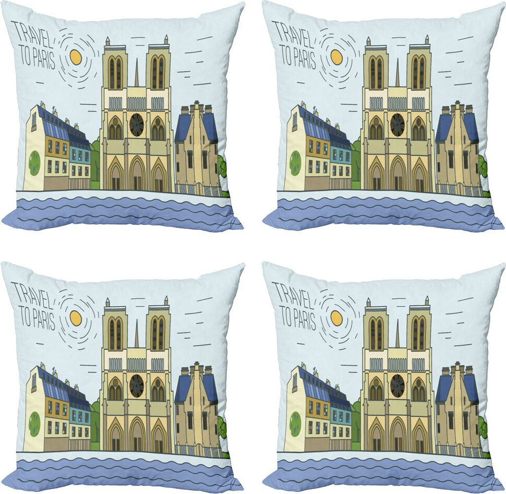 ABAKUHAUS Notre Dame de Paris Kissenbezug Set (4 Stück), Postkarten-Bild, Moderner Doppelseitiger Digitaldruck, 50 cm x 50 cm, Baby Blue und Multi...