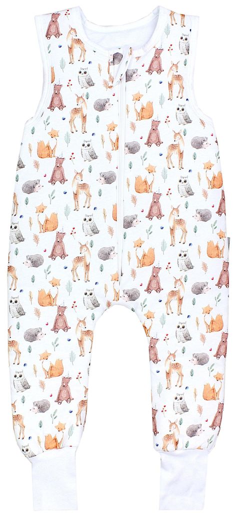 TupTam Baby Ganzjahresschlafsack mit Füßen - 2,5 TOG - - Unisex, Farbe: SHU01 Wald Tiere Eule Reh Igel Fuchs Beige Braun , Größe: 116-122