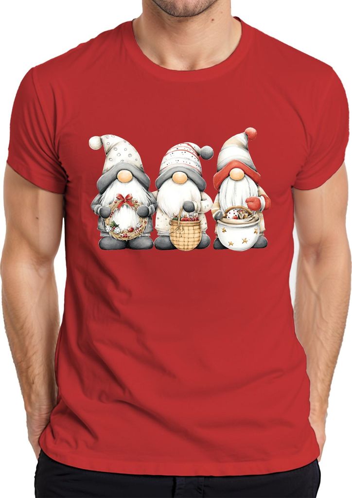 Weihnachtswichtel Gnome Weihnachten Kranz Zipfelhut süß Nordic Herren T-Shirt, Rot, S