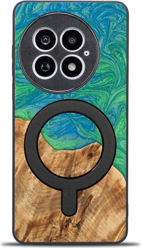 Coque MagSafe OnePlus 13 Bewood Tokyo - Bois Véritable et Néons Art