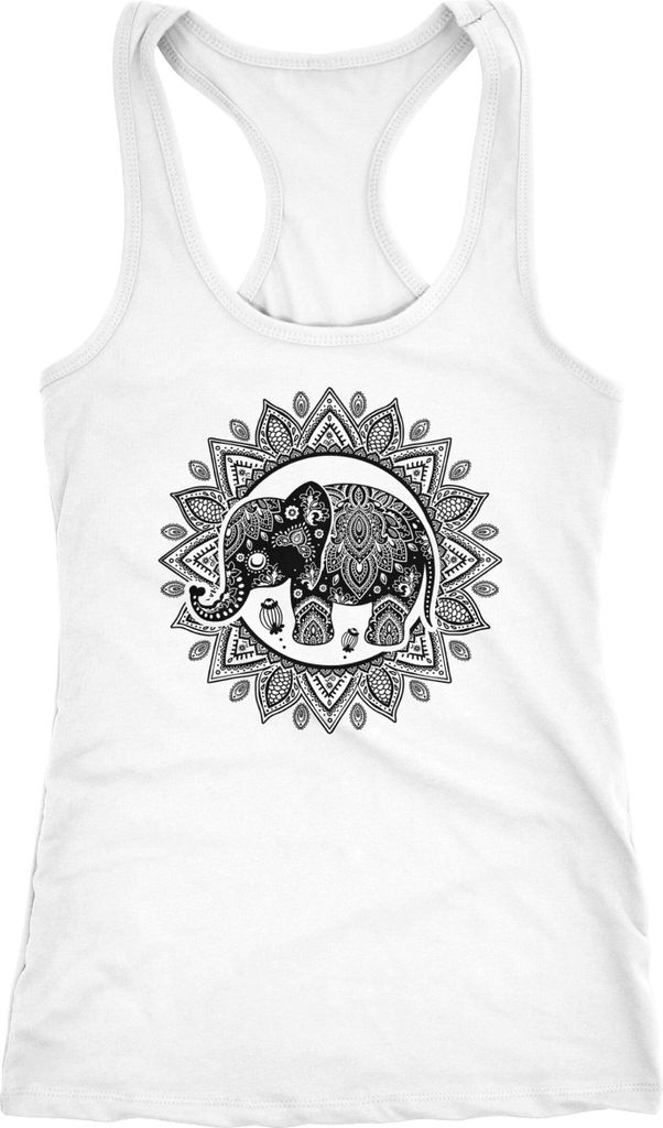 Damen Tank-Top Elefant Mandala Boho Bohamian Ethno Tribal Ornament Racerback Neverless weiß XL