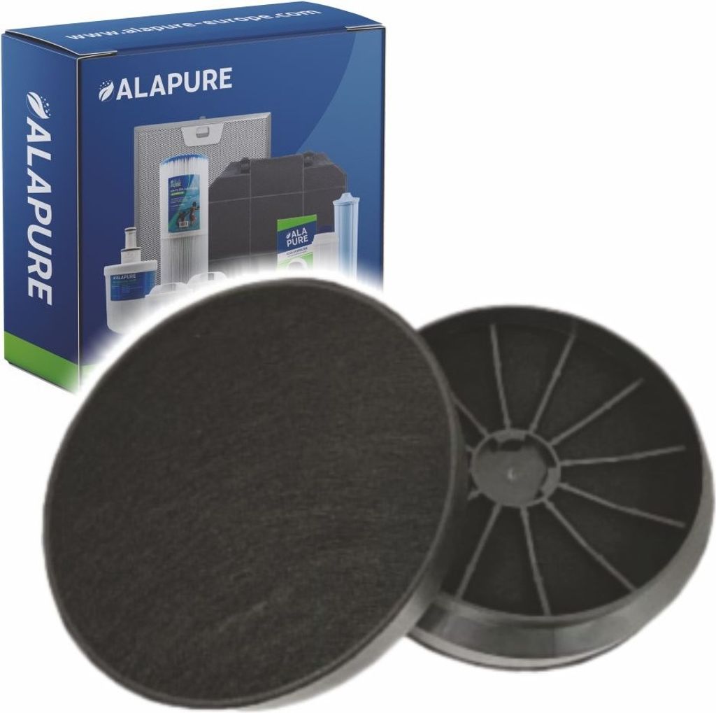 A box of Alapure filters and two round charcoal filters.