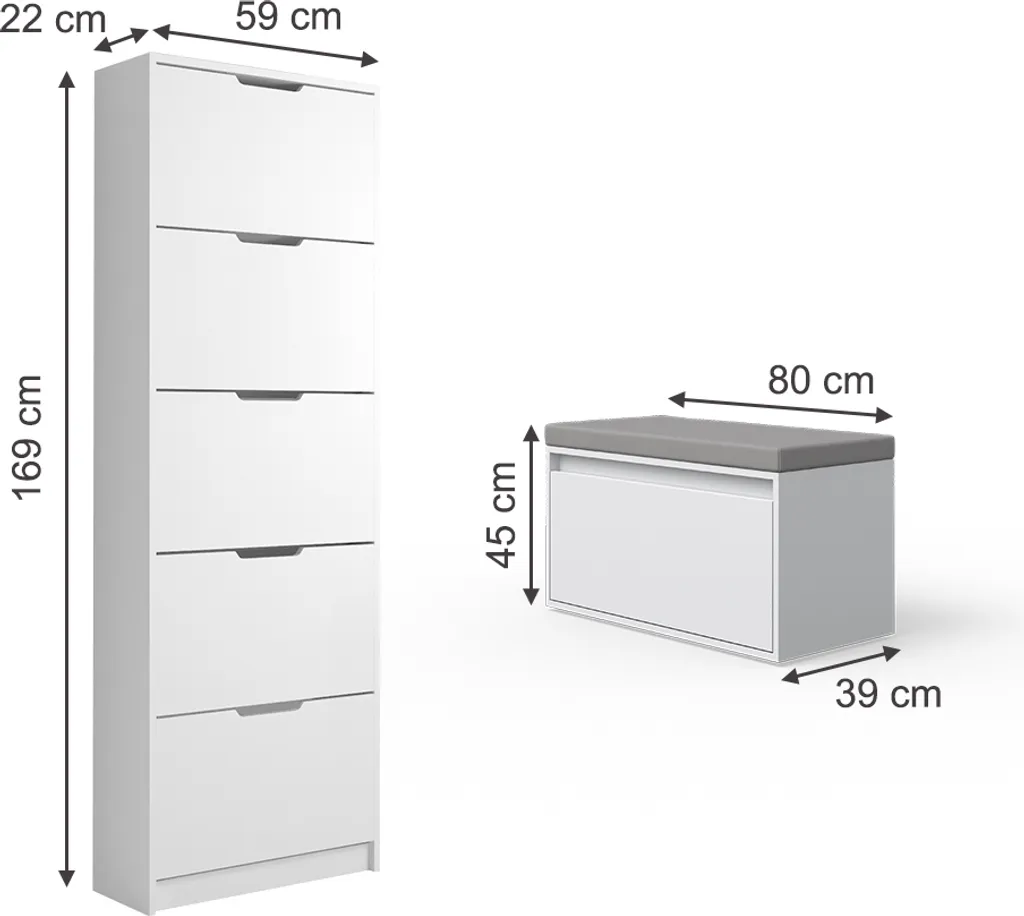 Banc de Rangement Chaussures Blanc Vicco Luca Ensemble Entrée Complet