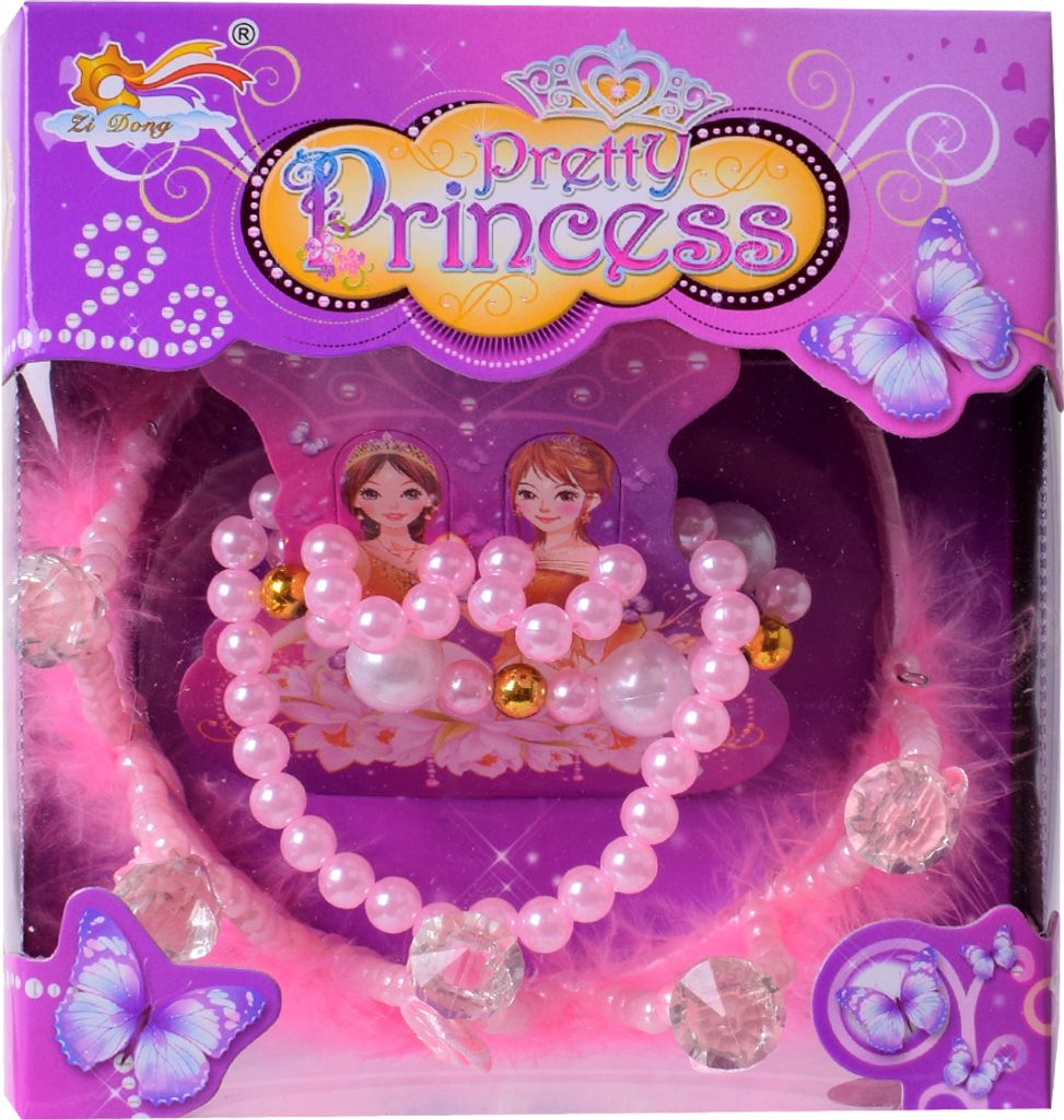 Prinzessin Krone Diadem mit Perlen Kette rosa Pretty Produktbild 