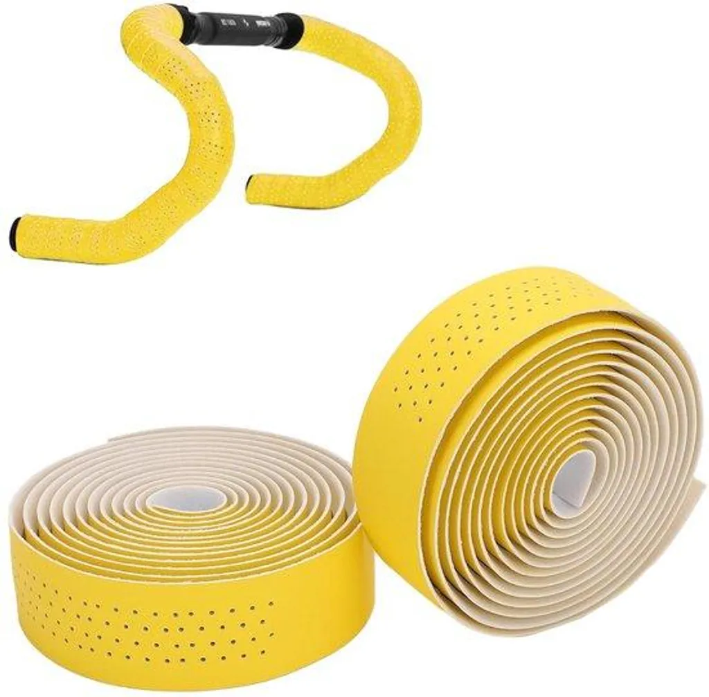 Ruban de guidon anti-vibrations jaune en cuir PU pour vélo de route