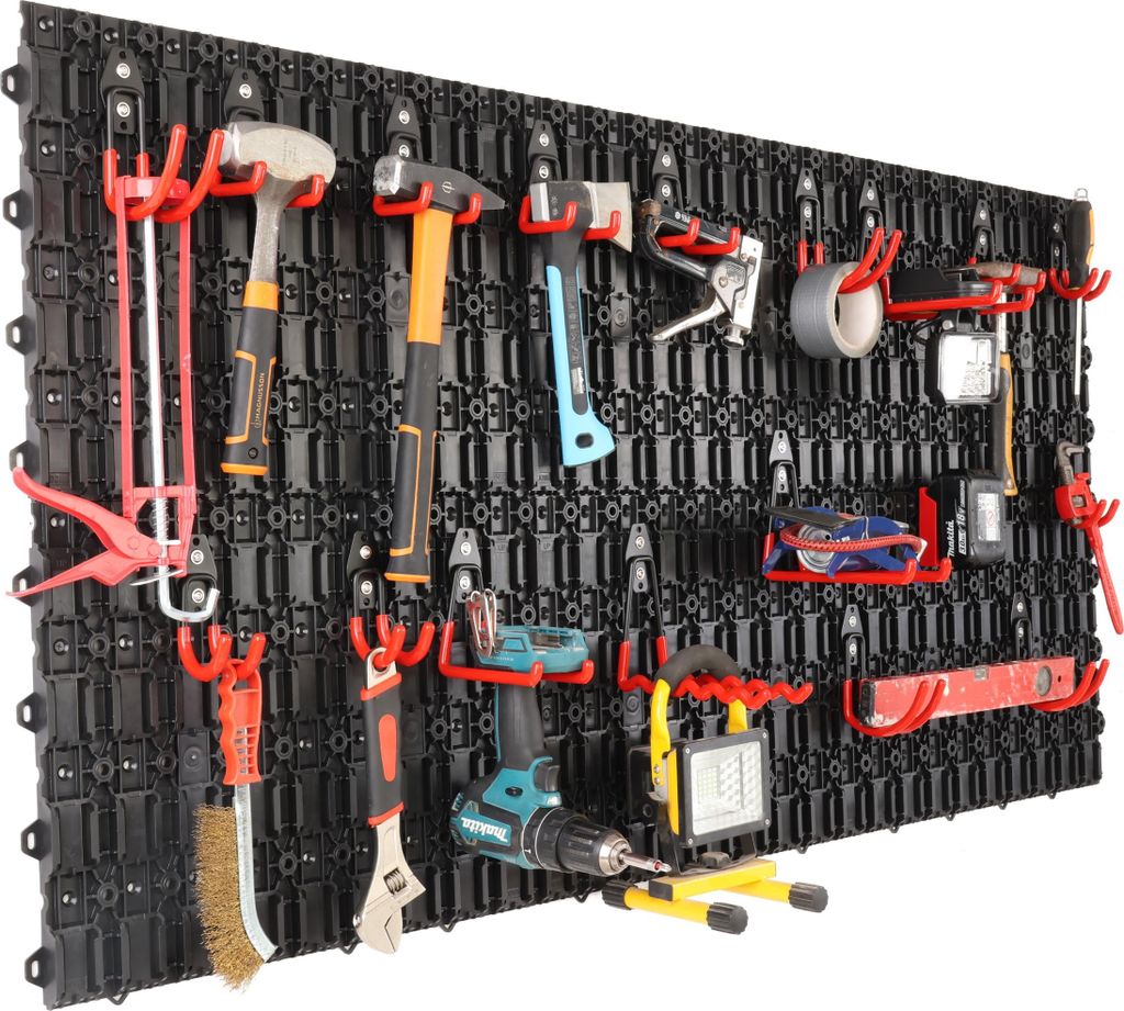 Werkzeugwand Wandregal mit 151x76cm Abmessungen mit 17er-Set Haken von BOTLE Werkzeughaken für Elektrowerkzeuge, Organisation, Sortieren, S, M, L,...