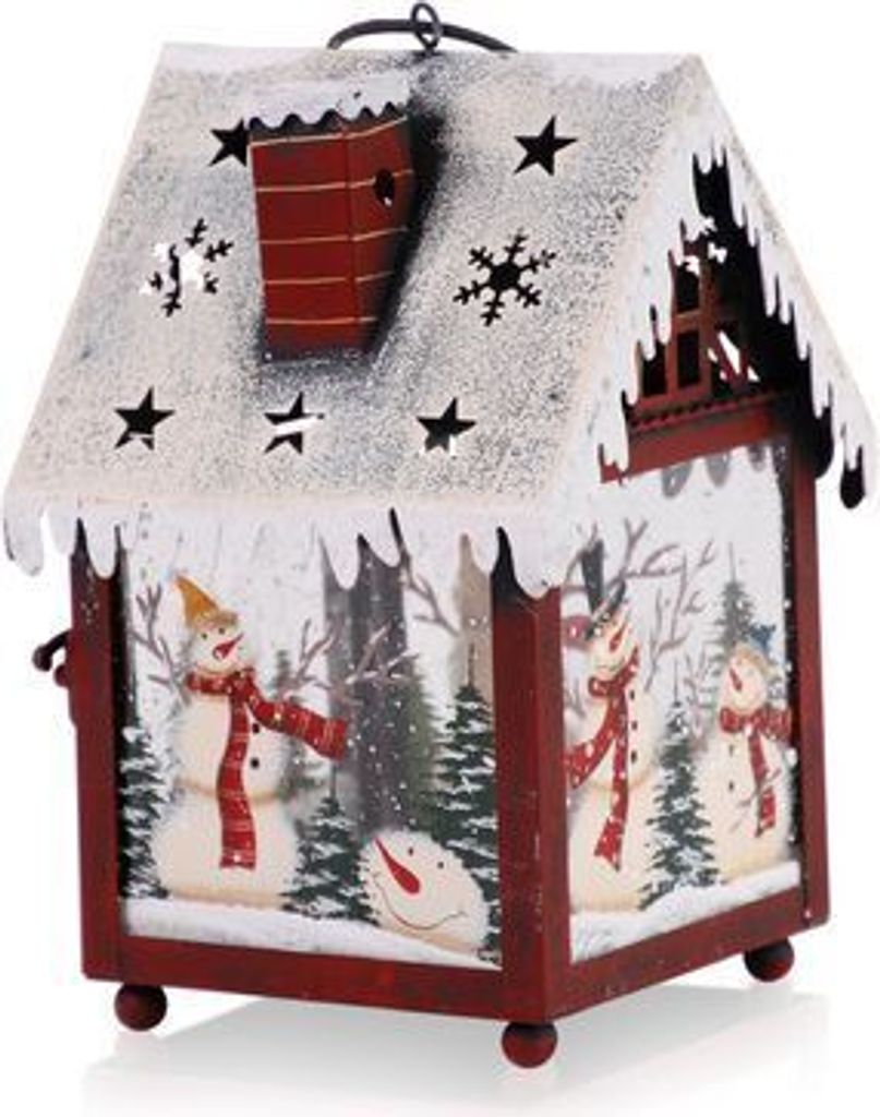 Weihnachts-Laterne mit Spitzdach / Windlicht in braun mit Metalldach 2