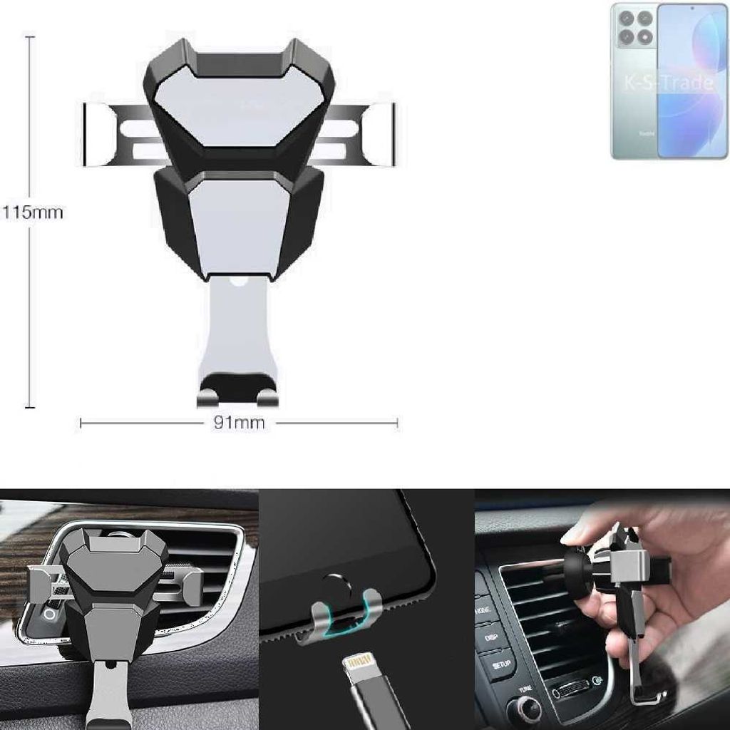 K-S-Trade Lüftungshalterung kompatibel mit Xiaomi Redmi K70 kompakte Handy-Halterung Lüftungsschlitz Lüftungsgitter Autohalterung KFZ