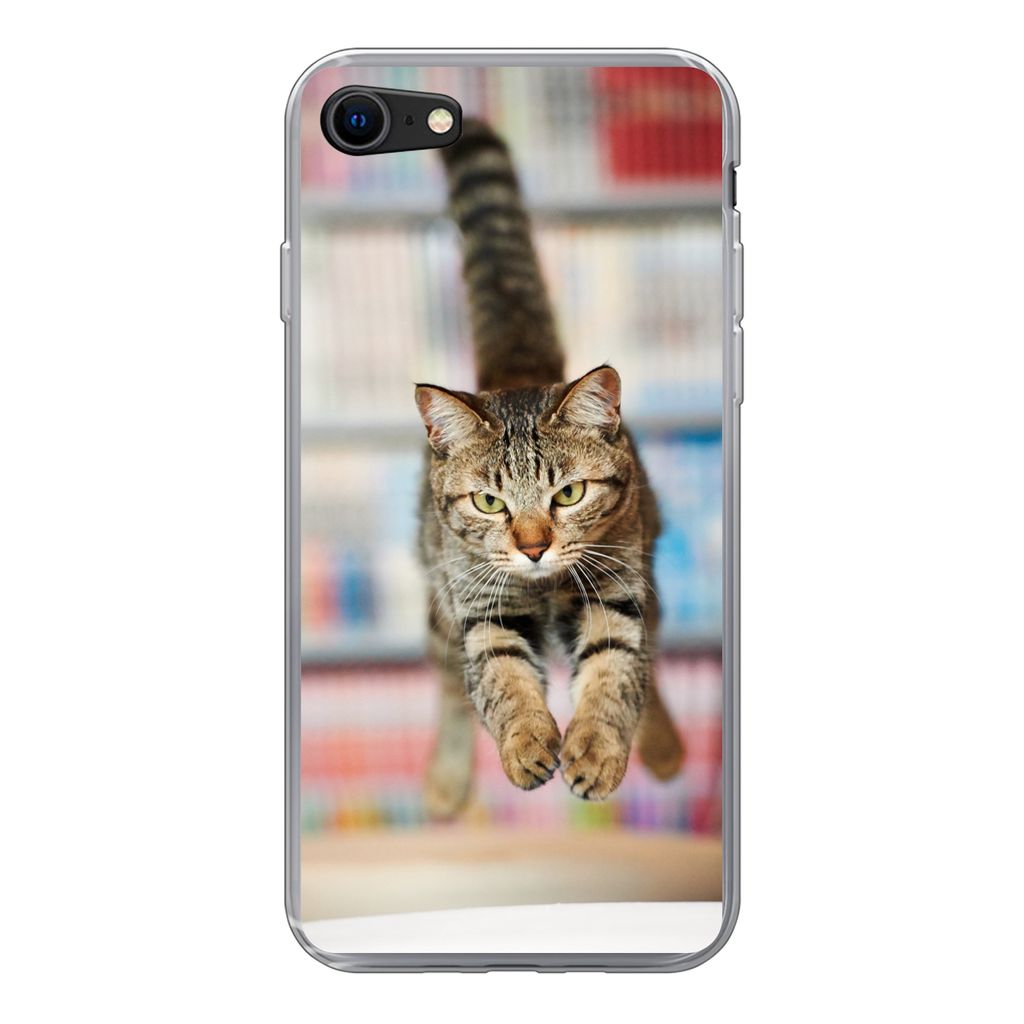 MuchoWow Handyhülle Schutzhülle Hülle für iPhone SE 2020 Katze - Frühling - Stuhl Silikon Softcase Handy Hülle - Kartenbesitzer
