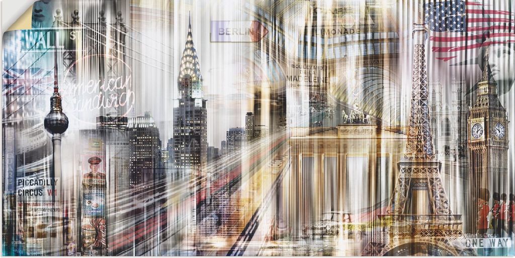 ARTland Wandbild, selbstklebend Metropole Skyline Abstrakte Collage Größe: 60x30 cm