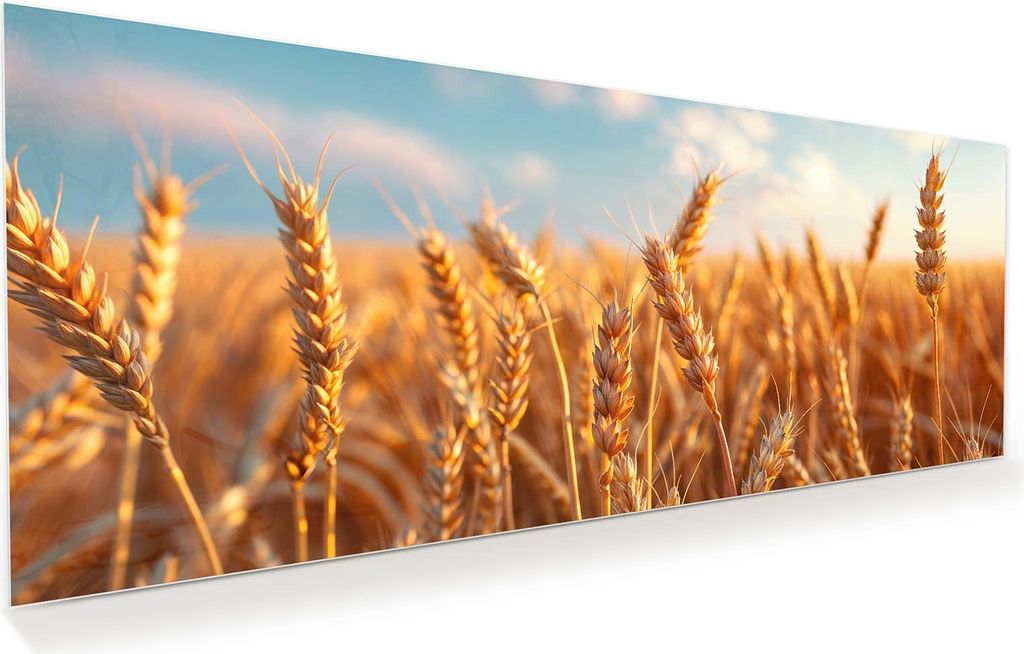 Glasbild 150x60cm in XXL für Wohnzimmer, Schlafzimmer Motiv Weizenfeld Sonnenuntergang