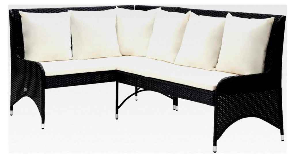 Ecksofa für den Garten aus Poly Rattan mit Couchtisch, Eckbank, Terrassenmöbel, Sitzgruppe, Schwarz