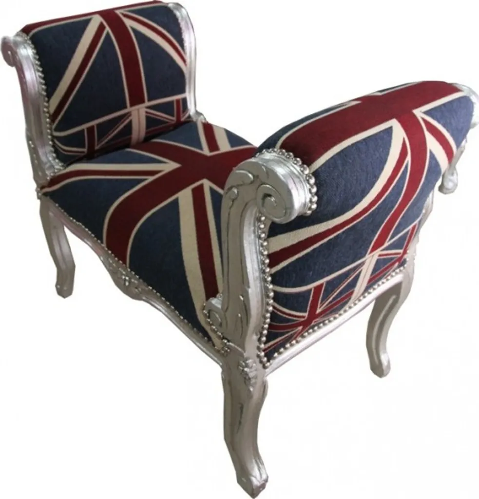 Tabouret Baroque Union Jack Argent pour Bout de Lit ou Entrée Chic - 2