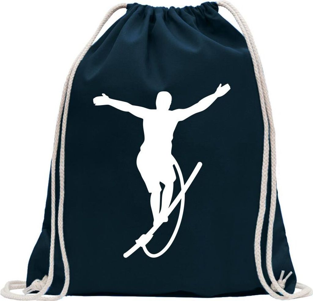 Kiwistar - Turnbeutel - dunkelblau - Seiltanz Laufen Sport Figur - Fun Rucksack Sport Beutel Gymsack Baumwolle mit Ziehgurt
