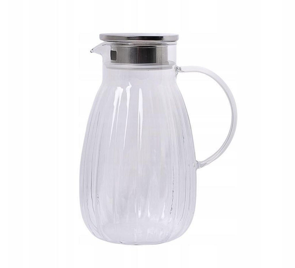 Glaskrug 1,8L aus Borosilikatglas mit Deckel | Geriffelte Produktbild 