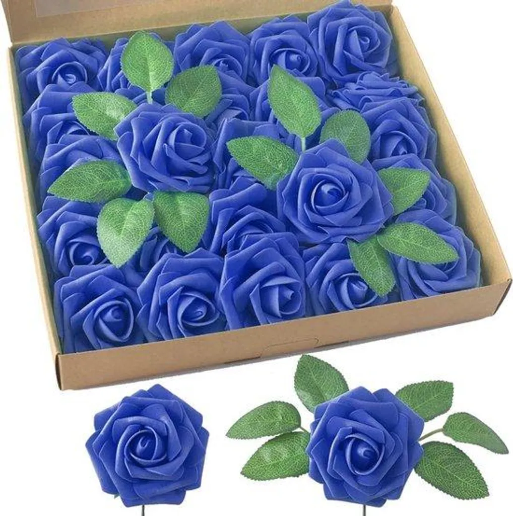 25 Fleurs Artificielles Bleu Royal pour Décoration de Table et Mariage