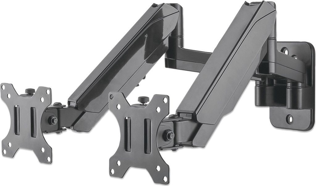 Manhattan TV & Monitor Mount, Wall, Full Motion (Gas Spring), 2 screens, Screen Sizes: 17-32", Black, Dual Screen, VESA 75x75 to 100x100mm, Max 8kg...