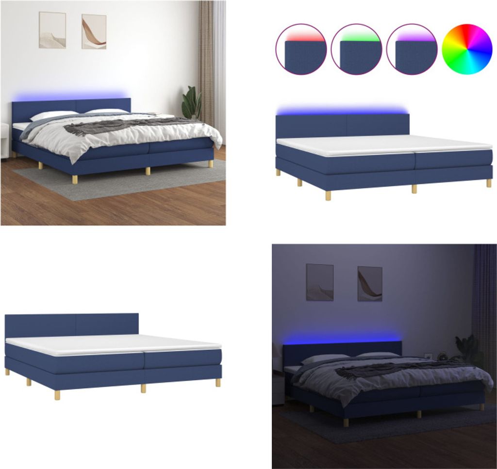 vidaXL Boxspringbett mit Matratze & LED Blau 200x200 cm Stoff - Boxspringbett - Boxspringbetten - Bett - Schlafzimmermöbel