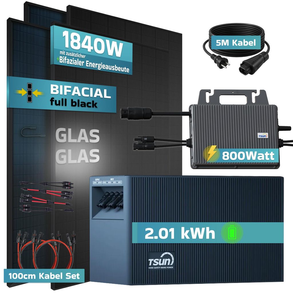 SUNNIVA® 1840W Balkonkraftwerk mit 2.01 kWh Speicher TSUN Produktbild 