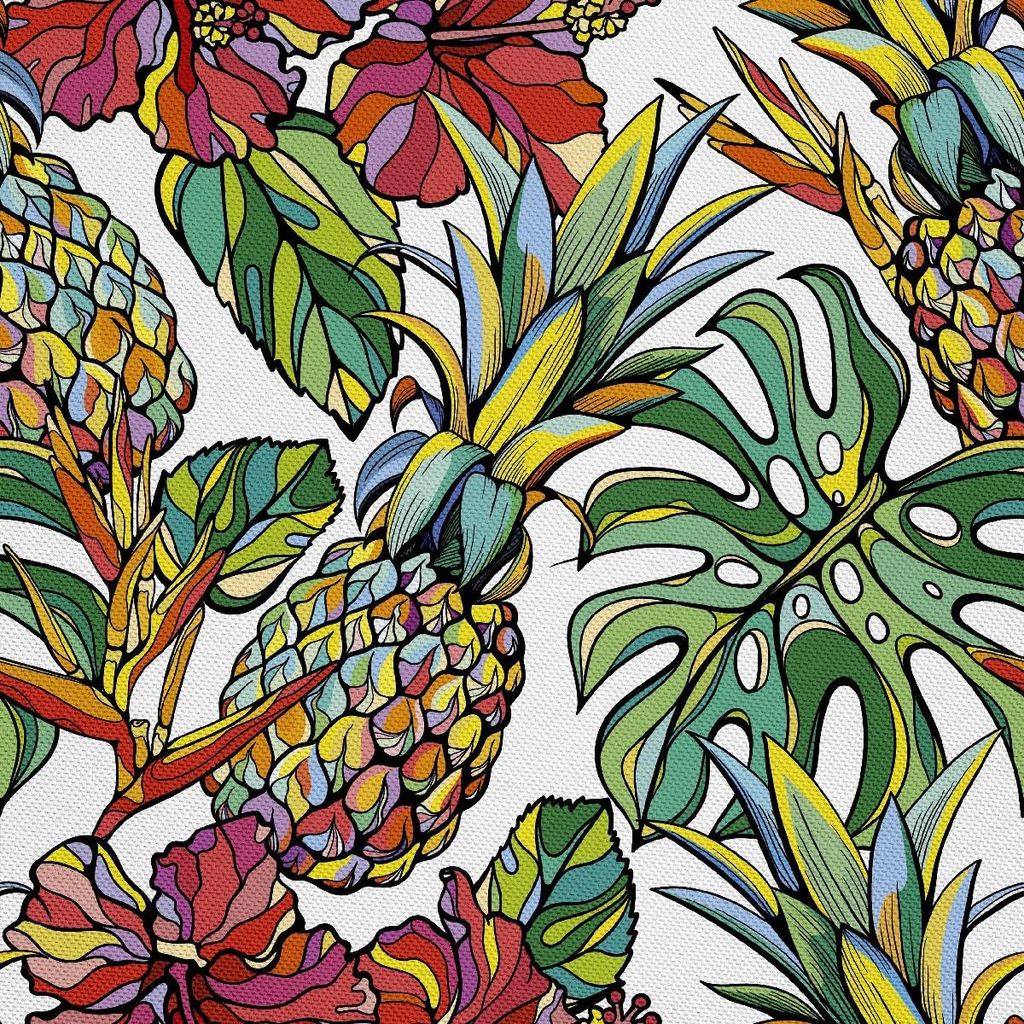 OUTDOOR DEKOSTOFFE OXFORD - Motiv Ananas in Blumen I DR166