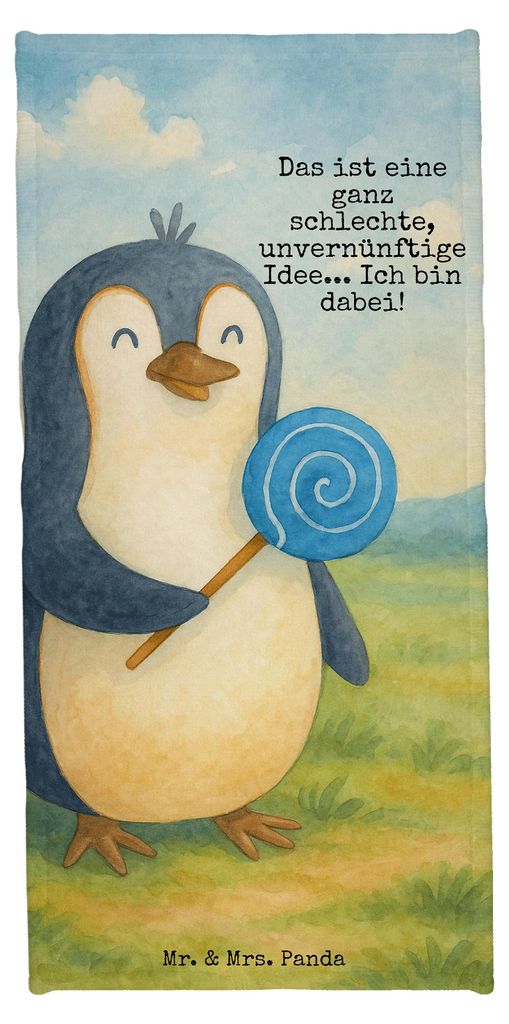 Mr. & Mrs. Panda Handtuch Pinguin Lolli Design - Eisblau - Geschenk, Süßigkeiten, Duschtuch, sporthandtuch, Strandtuch, Unvernünftig, Duschhandt...
