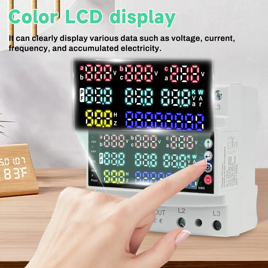Moniteur de tension et courant triphasé avec écran couleur numérique AC - 8
