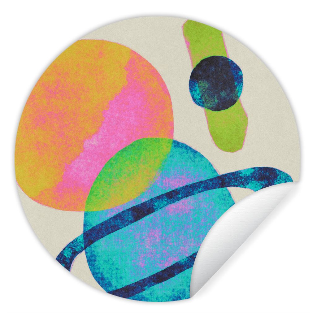 MuchoWow Runde Wandtattoo - Wandsticker Tapete Aufkleber Planeten - Abstrakt - Neon - Farbe Ø 100 cm Selbstklebend und Repositionierbar - Wandau...