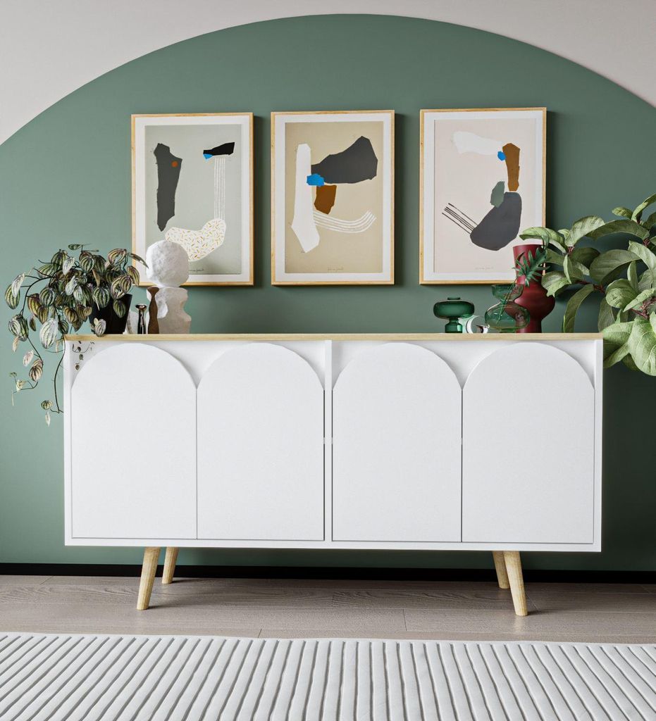 Skye Decor, Hochwertiger Konsolentisch, 150 x 80 x 45 cm, Saphir-Eiche & Weiß | 100% melaminbeschichtete Spanplatte, 30 kg Tragfähigkeit | Modern...