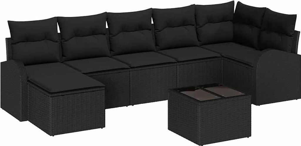 Sofa Set mit Kissen mit Speicher 8 pcs Schwarz Poly-Rattan