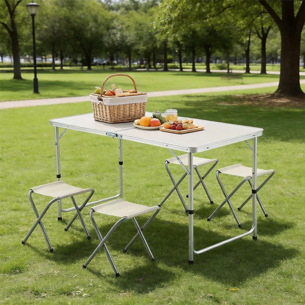 Campingtisch klappbar Koffertisch Klapptisch mit 4 Klappstuhl Sitzgruppe Outdoor Camping Gartentisch