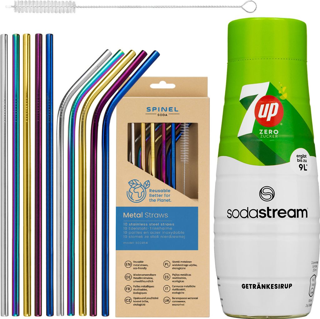 Sodastream Sirup 7up Zero 440ml Spinel Strohhalme Set Produktbild 