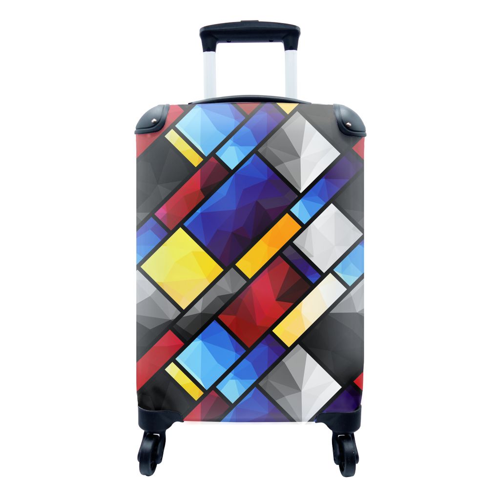 MuchoWow Koffer Handgepäck Trolley Rollkoffer Kleine Reisekoffer mit 4 Rollen - Mondrian - Regenbogen - Kunst - Muster - Cabin Size < 55x40x23 c...