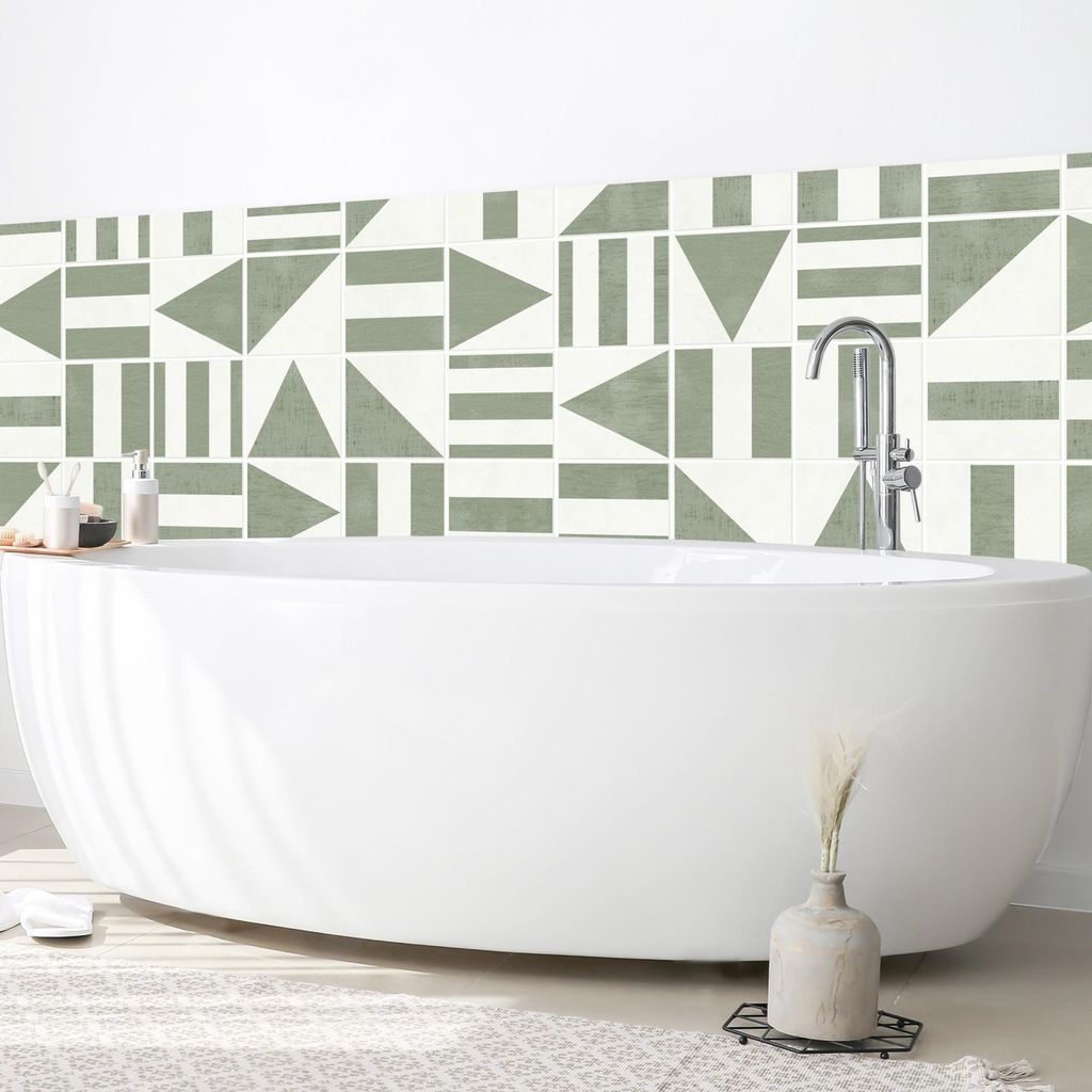 Wandverkleidung Bad Muster selbstklebend - 0.35 mm Wandpaneel matt wasserfest Geometrisch grün Fliesenoptik Abstrakt Badrückwand fugenlos 300x100 cm