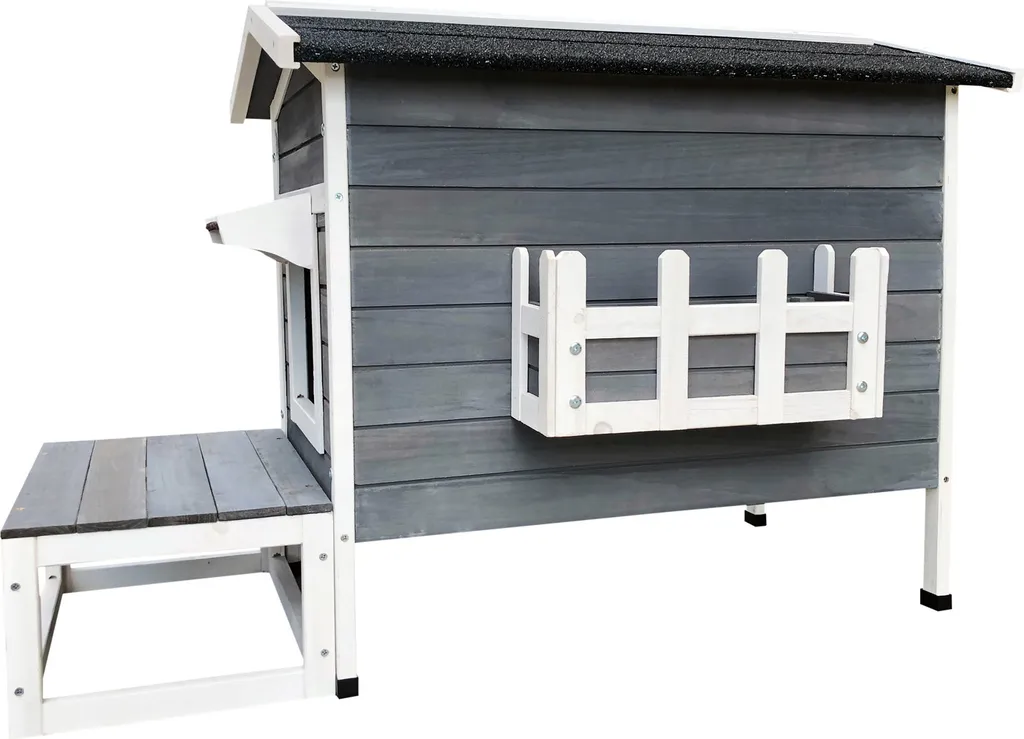 Maisonnette pour chat extérieure en bois avec pavillon et étage confort