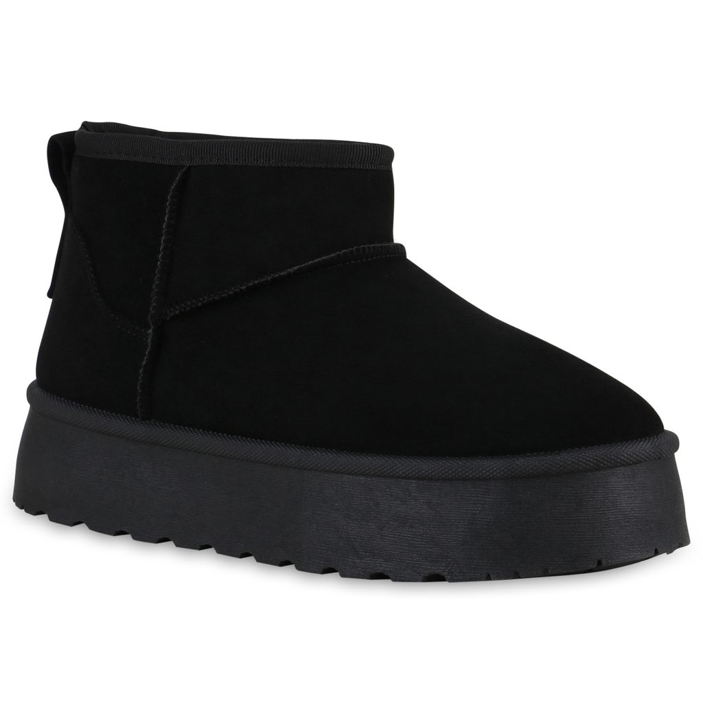 VAN HILL Damen Warm Gefütterte Winter Boots Bequeme Profil-Sohle Schuhe 840827, Farbe: Schwarz, Größe: 40