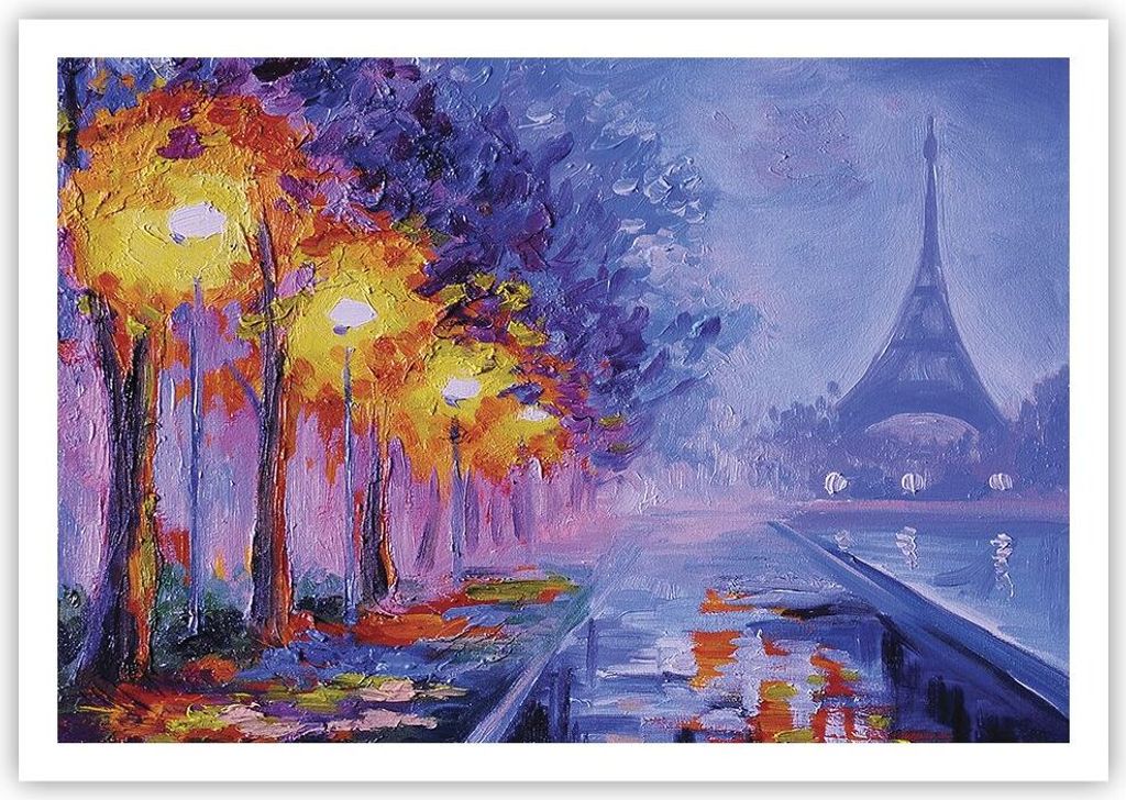 Poster - Poster ohne Rahmen - Paris Laternen Eiffel - 100x70 cm - Wand Bild - Wanddeko - Wandbilder - Kunstposter - Wandposter - Bilder - Kunstdruc...