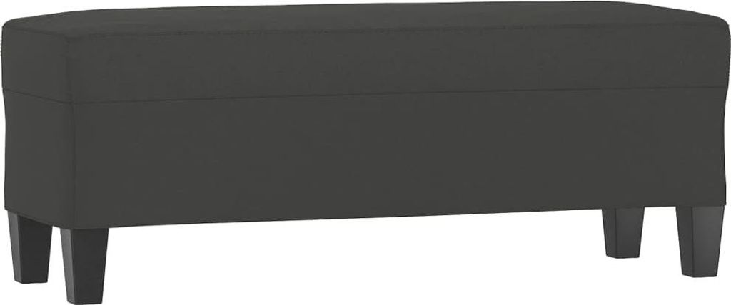 A dark gray bench on a white background.